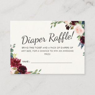 Burgundy Bouquet   Baby Shower  Diaper Raffle Game Enclosure Card