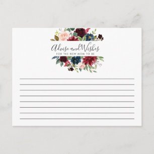 Burgundy Bouquet Bridal Shower Advice/Wishes Postcard