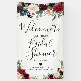 Burgundy Bouquet Bridal Shower Welcome Banner
