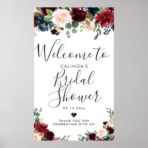 Burgundy Bouquet   Bridal Shower Welcome Poster
