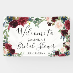 Burgundy Bouquet Bridal Shower Welcome Square Banner