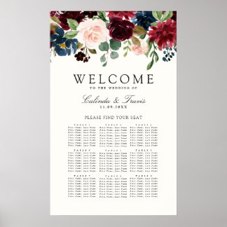 Burgundy Bouquet | Floral 9 Table Seating Chart