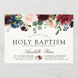 Burgundy Bouquet   Floral Holy Baptism Invitation