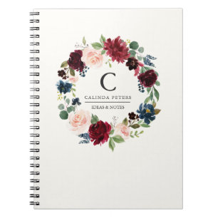 Burgundy Bouquet   Floral monogram Notebook