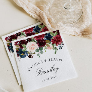 Burgundy Bouquet Wedding Cocktail Napkin