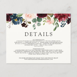 Burgundy Bouquet Wedding Details Enclosure Card
