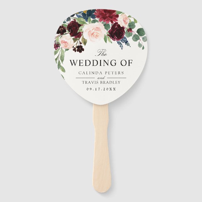 Burgundy Bouquet | Wedding Program Hand Fan (Front)