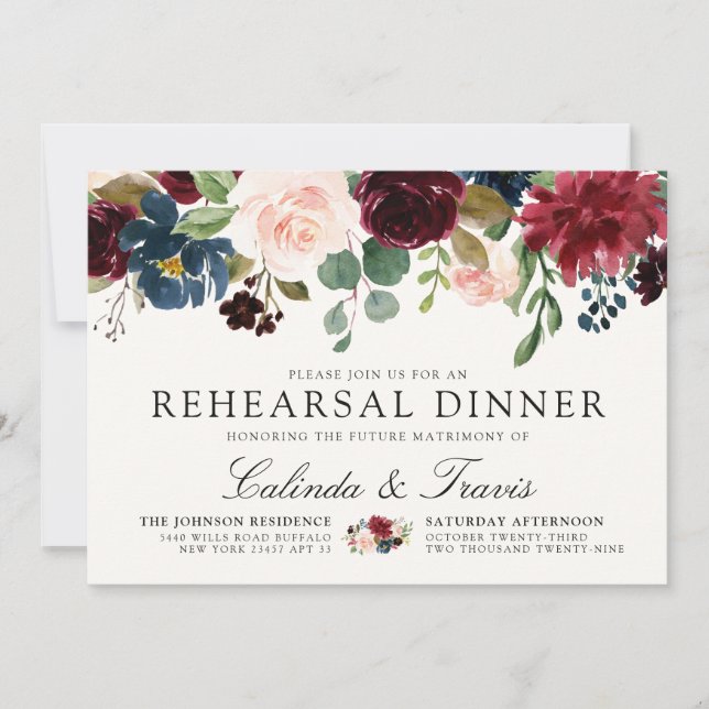 Burgundy Bouquet | Wedding Rehearsal Dinner Invitation (Front)
