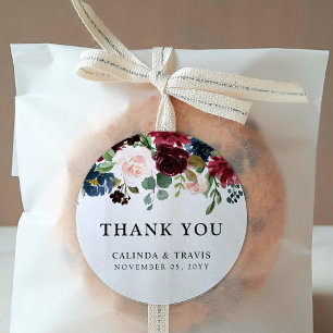 Burgundy Bouquet Wedding Thank You Classic Round Sticker