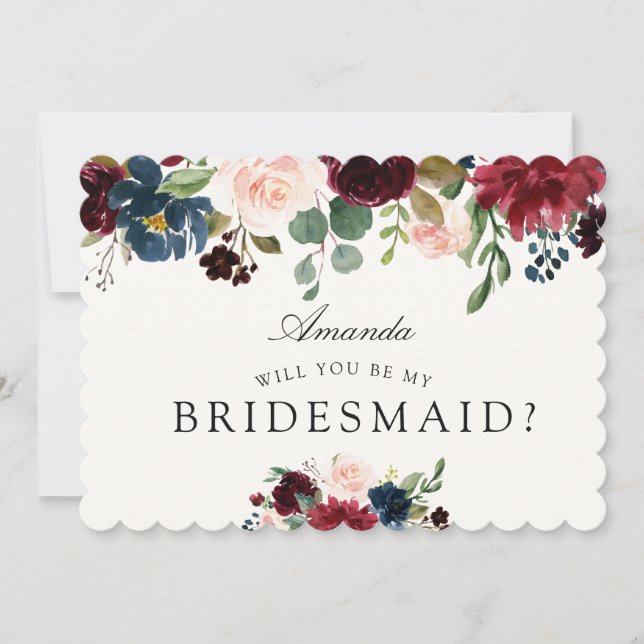 Burgundy Bouquet | Will you be my Bridesmaid? Invitation (Front)