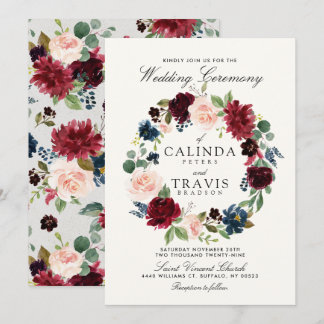 Burgundy Bouquet Wreath | Floral Wedding Invitation