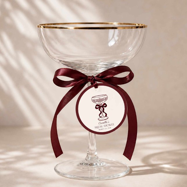 Burgundy Bow Bridal Brunch Favour Tag (Burgundy Bow Bubbly Bridal Shower Circle Favor Tag)