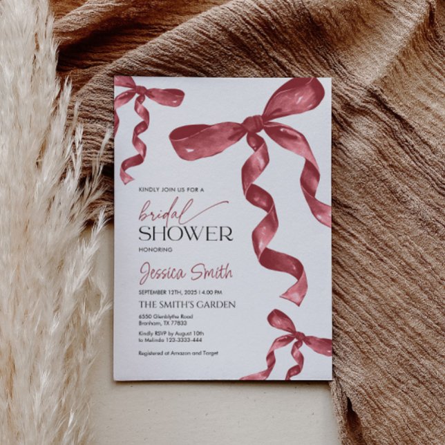 Burgundy Bow Bridal Shower Invitation (Creator Uploaded)