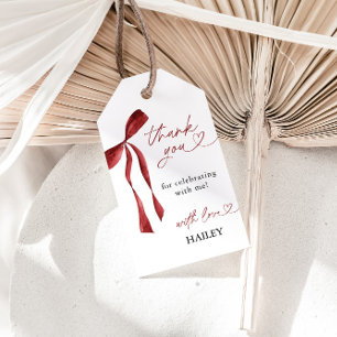 Burgundy Bow Bridal Shower Thank You, Favor Tags