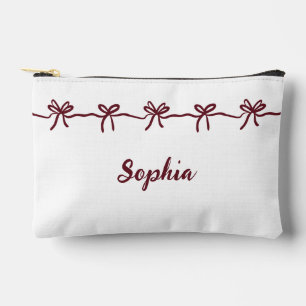 Burgundy Bow Bridesmaid Modern Script Travel Accessory Pouch