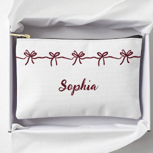Burgundy Bow Bridesmaid Modern Script Travel Accessory Pouch