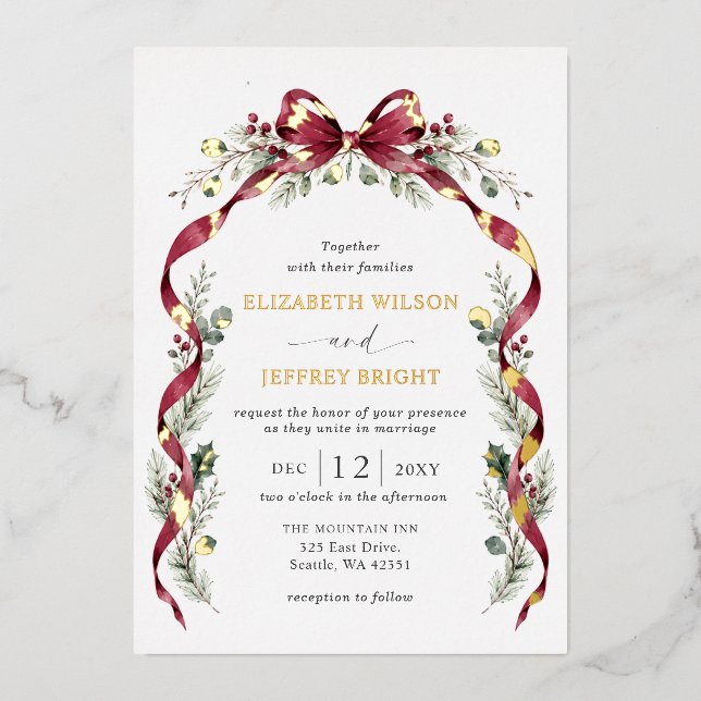 Burgundy Bow Garland Winter Christmas Wedding (Front)