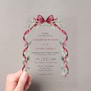 Burgundy Bow Garland Winter Christmas Wedding Acrylic Invitations