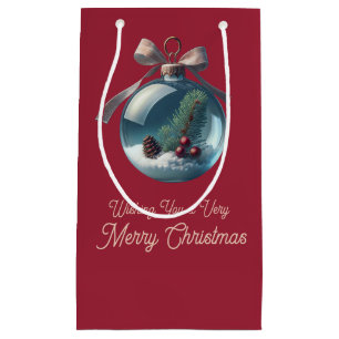 Burgundy Bow & Ornament Christmas Gift Bag