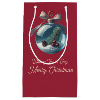 Burgundy Bow & Ornament Christmas Gift Bag