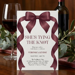 Burgundy Bow She’s Tying the Knot Bridal Shower Invitation