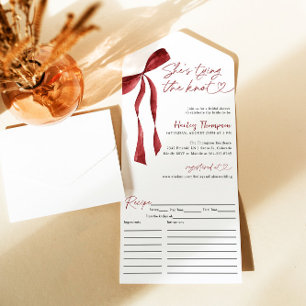 Burgundy Bow Shes Tying The Knot Bridal Shower  All In One Invitation