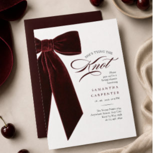 burgundy bow She's tying the knot bridal shower Invitation