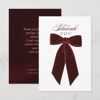 burgundy bow She's tying the knot bridal shower Thank You Card