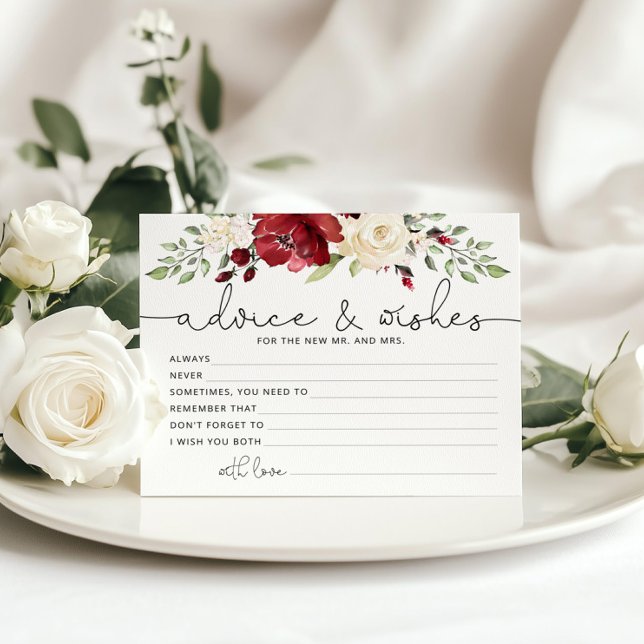 Burgundy bridal advice and wishes card (Creator Uploaded)