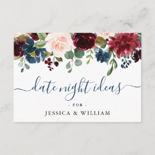 Burgundy Bridal Shower Date Night Idea Advice Card