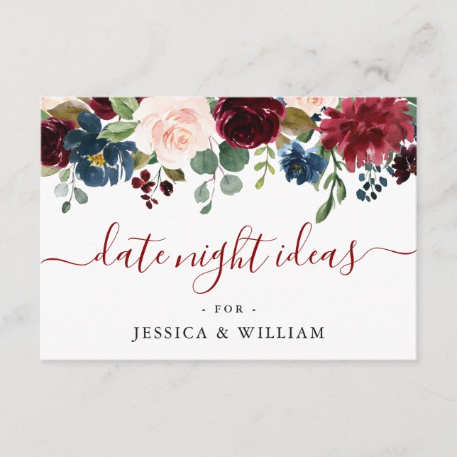 Burgundy Bridal Shower Date Night Idea Advice Card (Front)