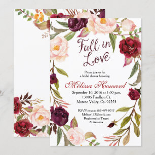 Burgundy Bridal Shower Fall in Love invitation