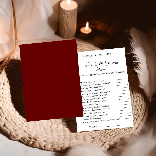 Burgundy bride & groom trivia bridal shower game (Creator Uploaded)