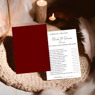 Burgundy bride & groom trivia bridal shower game