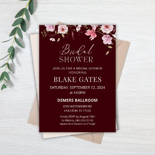 Burgundy Bride in Bloom Floral Bridal Shower Invitation
