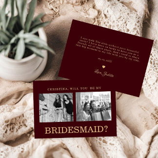 Burgundy Bridesmaid Proposal Photo Card
