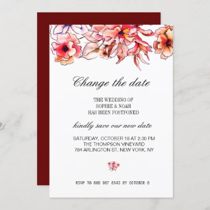 Burgundy Bright Floral Bouquet Change The Date Invitation