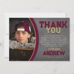 Burgundy & Bronze Chalkboard Grad Thank You Card