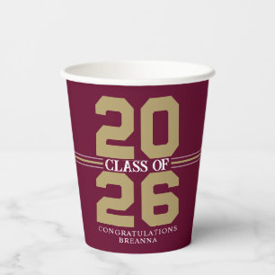 Burgundy & Bronze Class of Personalised Graduation Paper Cups