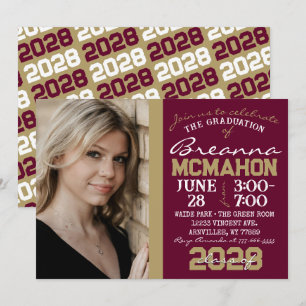 Burgundy & Bronze Gold Modern Graduation Invitation