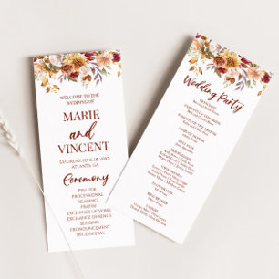 Burgundy Brown Beige Floral Flowers Wedding Programme