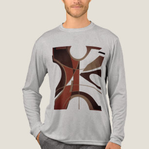 Burgundy Brown Black Bold Large Geometric Abstract Tri-Blend Shirt