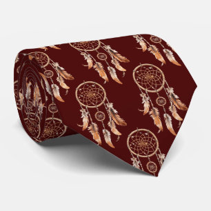 Burgundy Brown Dream Catcher Native American Tie