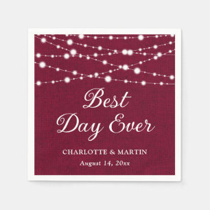 Burgundy Burlap String Lights Rustic Wedding Napkin