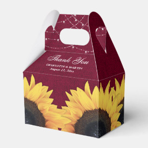 Burgundy Burlap Sunflower Wedding Thank You Favour Box