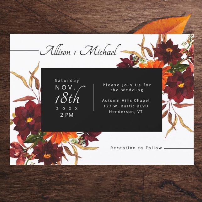 Burgundy Burnt Orange Dahlia Fall Wedding Invitation (Burgundy Burnt Orange Dahlia Fall Wedding Invitation)