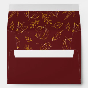 Burgundy Burnt Orange Fall Pumpkins Leaves Pattern Envelope