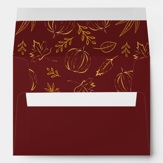 Burgundy Burnt Orange Fall Pumpkins Leaves Pattern Envelope (Back (Bottom))