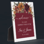 Burgundy Burnt Orange Floral Arch Wedding Welcome Plaque<br><div class="desc">Personalise this elegant Burgundy Burnt Orange Floral wedding welcome plaque sign with your own wording easily and quickly. Simply click the Edit Using Design Tools button to further edit the text, wording, font style, font size, font colour, add more or remove some text. Matching items available in store! (c) The...</div>