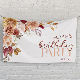 Burgundy Burnt Orange Floral Birthday Party Banner